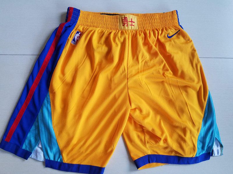 2018 Men NBA Nike Golden State Warriors yellow shorts